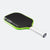 White background, product image of the JOOLA Kosmos Pro V pickleball paddle with white handle and green edge guard.
