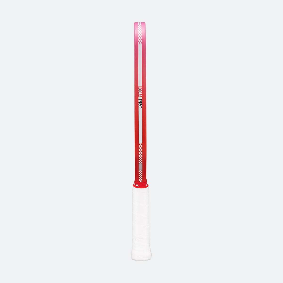 Red and white pickleball paddle edge guard on a white background