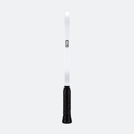 White background, product image showing the white edge guard of the JOOLA Perseus Astral pickleball paddle, with black handle.