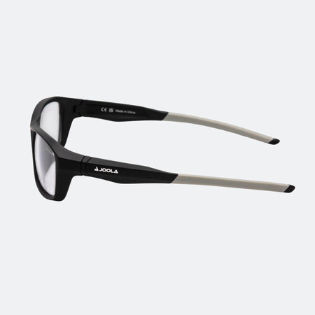 Side view of the JOOLA RJX Enhance glasses, clear lenses and in matte black color.