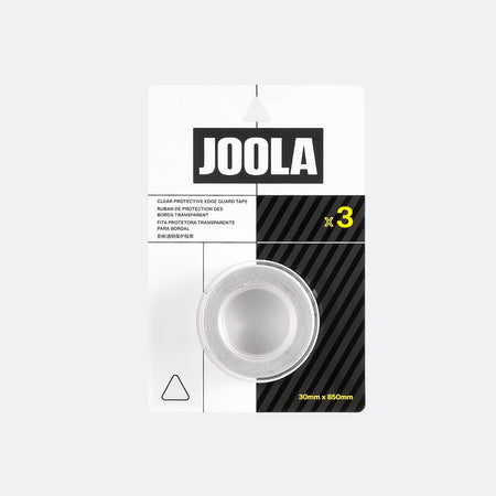 White background, product image of a package of JOOLA Clear Edge Guard tape.