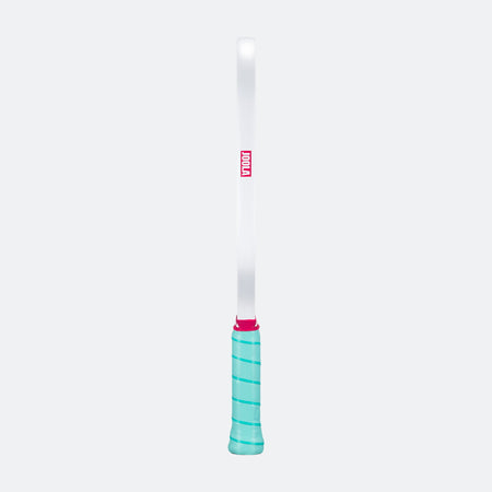 White background, product image showing the white edge guard and teal handle on the JOOLA Perseus Astral pickleball paddle.