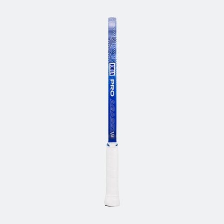 White background, product image showing the side of the JOOLA Agassi Pro V pickleball paddle with blue edge guard and white handle.
