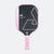 White background, product image of the JOOLA Essentials Dash pickleball paddle, pink handle, pink edge guard, and black, white and pink surface color.