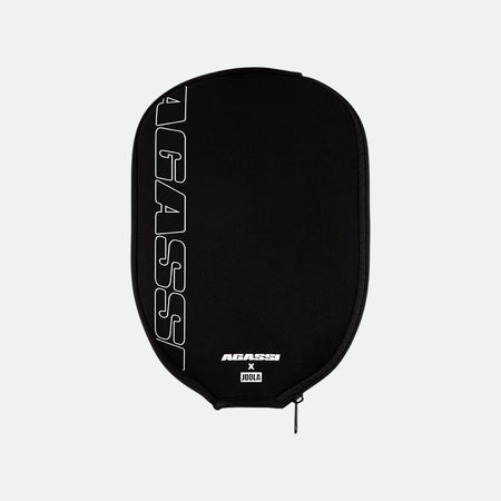 Black Agassi Neoprene pickleball paddle cover with Agassi branding on a white background.