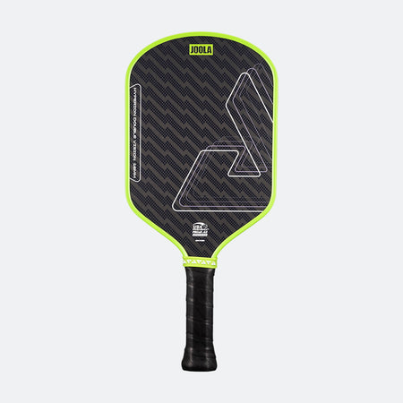 White background, product photo of a green JOOLA Hyperion Double Vision pickleball paddle.